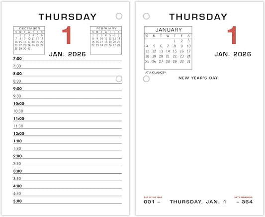 AT-A-GLANCE 2026 Desk Calendar Refill, Daily, 3-1/2" x 6", Standard, Loose-Leaf (E0175026)