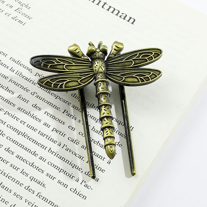 Bookmark,Dragonfly Metal Book Clip, Journal Clip, Book Page Holder Clip,Vintage Book Clips, Hold Journal Open While Writing and Free Your Hands, Gifts for Book Lovers, Readers, Writers (Dragonfly)