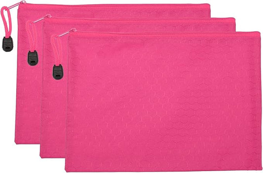 PATIKIL Waterproof Zipper File Bags, 3 Pack A5 Document Holders Pencil Pouch for Office, Rose Red