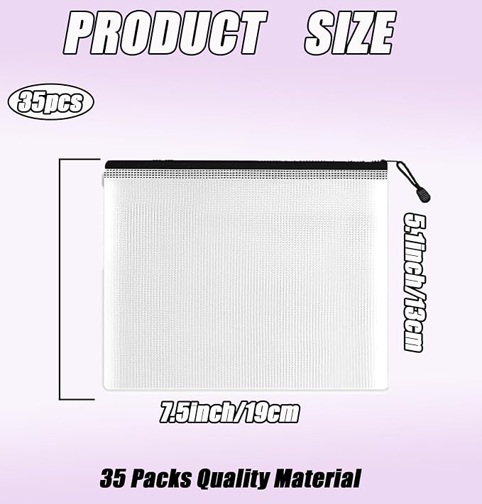Mesh Zipper Storage Bags, 35 Pack, Waterproof Reusable Pouches for Toys, Bikini, Puzzle Organization, Office Supplies (A6)