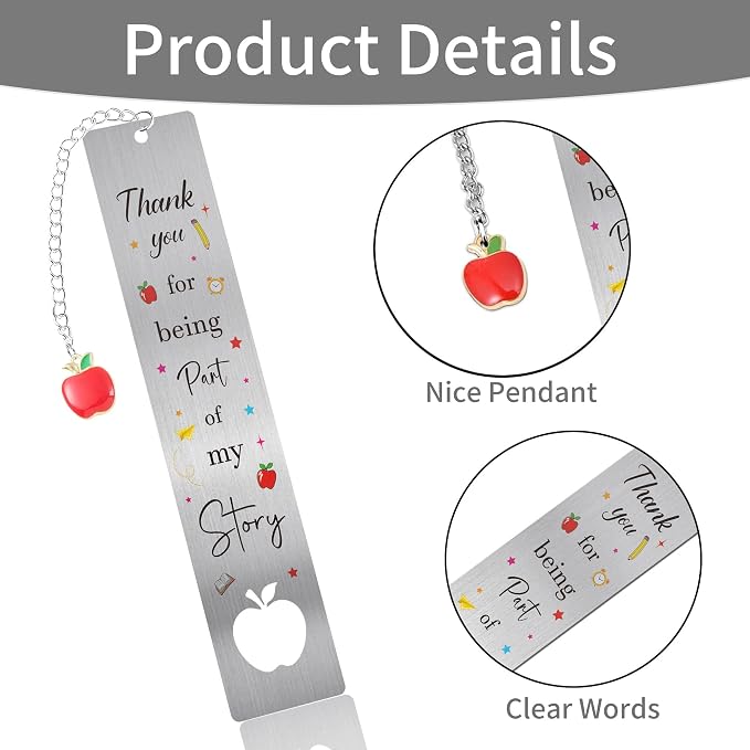 Teacher Appreciation Metal Bookmark, Thank You Teacher Gifts Book Mark for Women Men, Inspirational Page Marker Reading Gift for Teachers Teacher Appreciation Week Retirement Graduation
