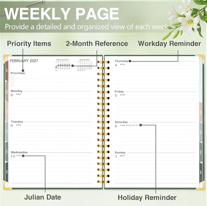 Large 2026-2027 Academic Planner - Hardcover Daily Planner from Jul. 2026-Jun. 2027 - A4 Weekly & Monthly Calendar Agenda Organizer Book with Stickers, Back Pocket, Coated Tabs - 8.5"x 11", Dark Green