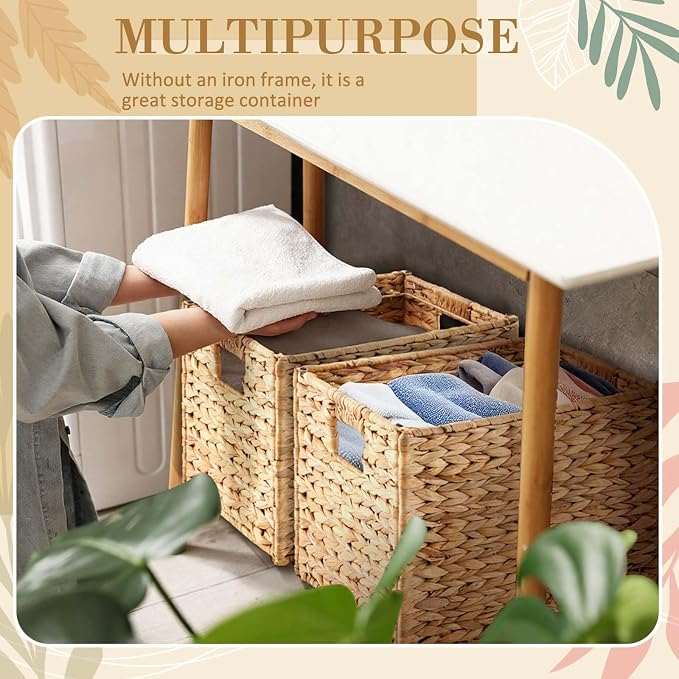 Jingmore Hanging File Box, Water Hyacinth Collapsible Woven File Organizer for Letter Size Files, Portable Decorative Storage Basket with Handles for Home Office Decor