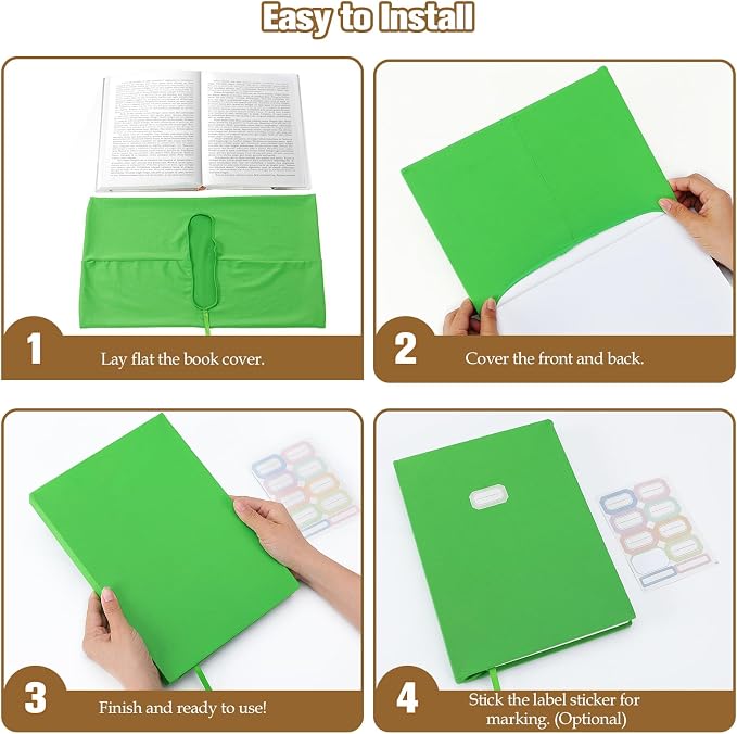 Moko Book Cover, Stretchable Reusable Jumbo Book Cover Protector for Textbook Hardcover Books up to 9 x 11 in, Fabric Books Sox, Back to School Supplies, 7 Pcs