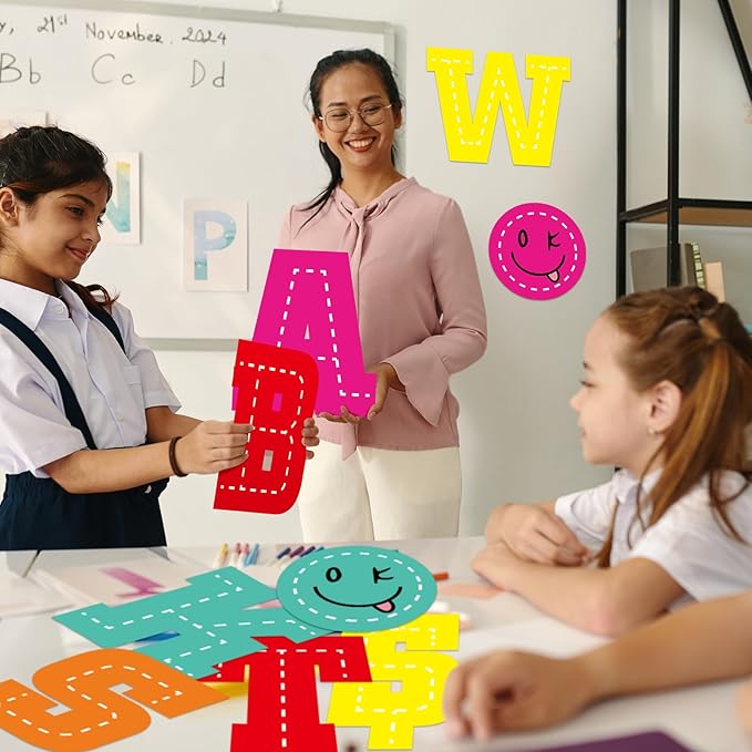 136 Pcs 12 in Extra Large Bulletin Board Letter Big Alphabet Letter Cutout Sticker Punctuation with Adhesive Dot Colorful Poster Classroom Decor for Wall Back School Preschool Kindergarten
