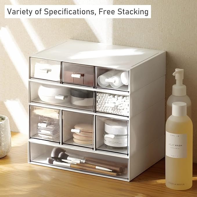 Desk Drawer Organizer, Stackable Storage Drawers, Plastic Compact Desk Storage Box Great for Office School Home Small Space - Large 3 Drawers (White)