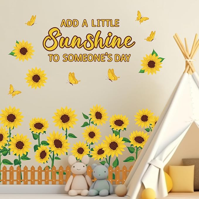 Sunflower Bulletin Board Decoration Spring Summer Cutout Set with Butterflies Fences Bulletin Cardboard Motivational Sayings Cutouts for Classroom Window Wall Door Home Office Nursery School Decor