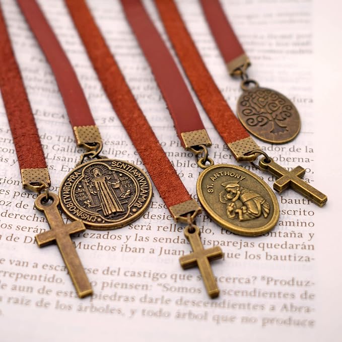 BLBMH Genuine Leather Bible Bookmark with Cross | Catholic Gifts for Men Dad | Christian Book Marker with Ribbon - LB4