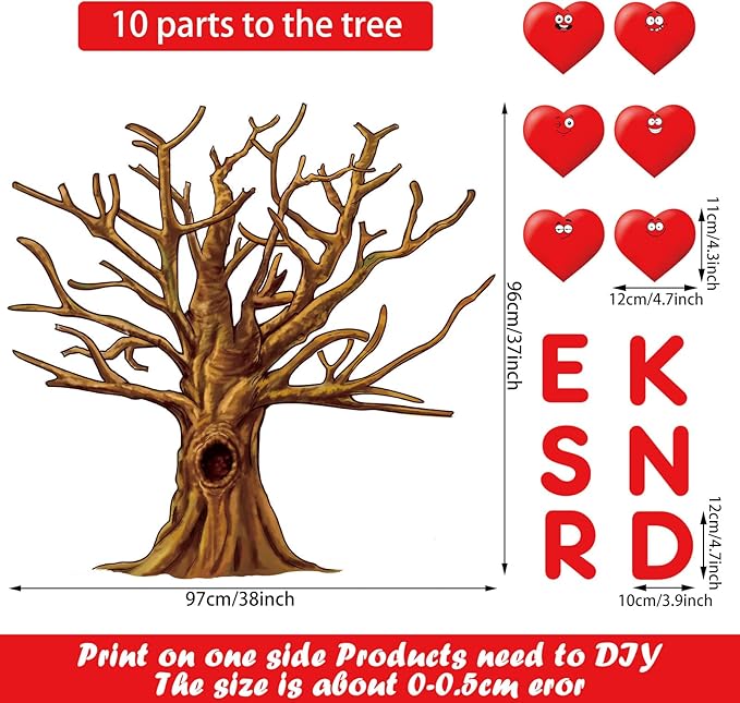 Gersoniel 90 Pieces Valentines Day Classroom Tree Bulletin Board Decorations Red Heart Cutouts Stickers for Classroom Home Wall Background Banner Decor