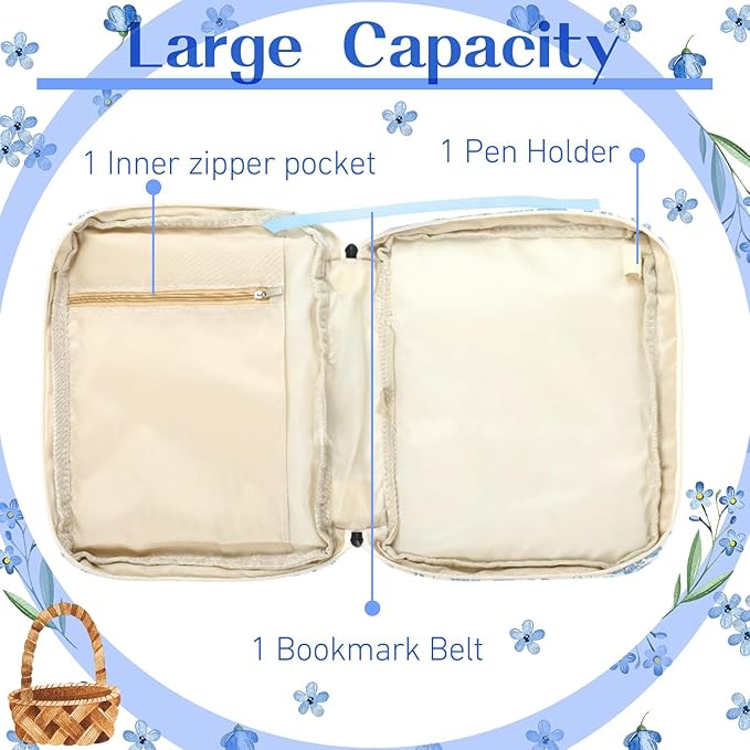 Aliceset Large Bible Cover Case for Women, Vintage Floral Quilted Cotton Bible Carrying Case Organizer Bag with Handle and Zipper, for Christian Easter Gifts, Study Supplies Accessories