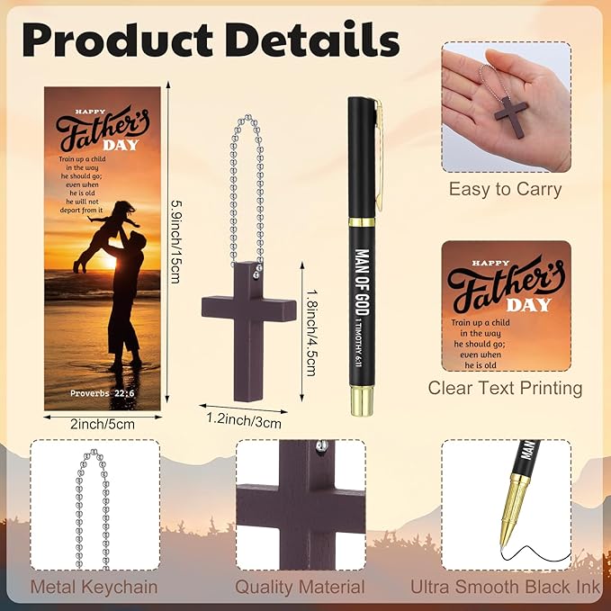 Motiskyy 24 Sets Father Day Gifts Bulk for Church Man of God Bible Verse Pens with Bookmarks Christian Cross Keychains Religious Baptism Gift Bulk for Church Pastor Men Dad