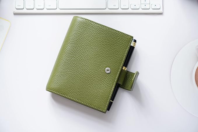 Moterm Pocket Regular Rings Planner - Genuine Leather Binder Organizer (Pebble-Olive, 19mm Ring)