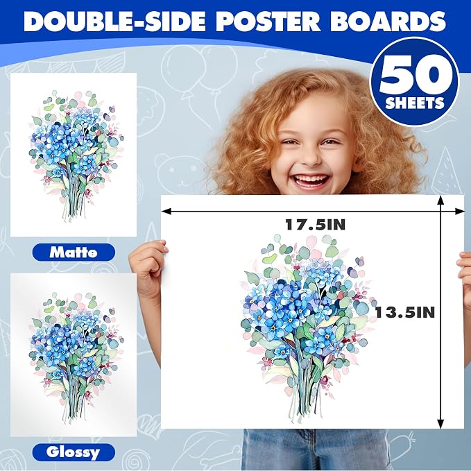 TUXIYA 50 Pack White Poster Board,13.5" x 17.5" White Poster Paper Bulk,250GSM/92LB Heavy-Weight Blank Poster Board for Arts,Craft,Projects Presentations,Drawing Scrapbooking