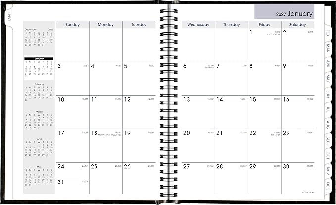AT-A-GLANCE 2027 Planner, Monthly, 7" x 8.5", Tabbed, Unruled Daily Blocks, Hardcover, DayMinder, Black (G400H0027)