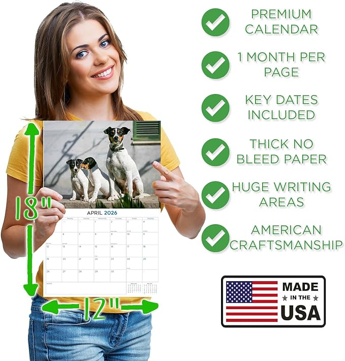 2025 2026 Rat Terrier Calendar - Dog Breed Monthly Wall Calendar - 12" x 18" Open - Thick No-Bleed Paper - Giftable - Academic Teacher's Planner Calendar Organizing & Planning - Made in USA