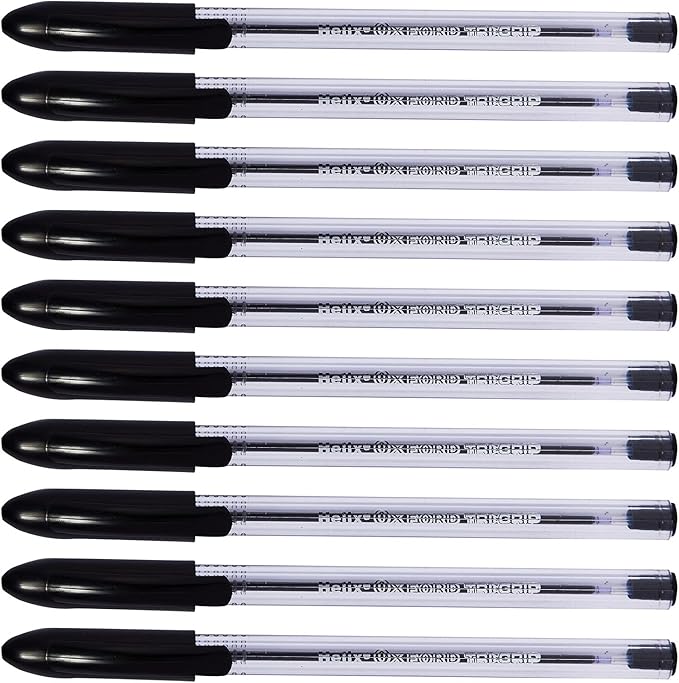 Helix Oxford Tri-Grip Ballpoint Pens (x10 Pack Black Ink) with Plastic Free Packaging