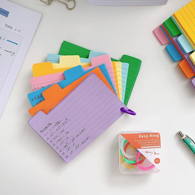 VANRA Index Card Holder 3x5 Flash Card Organizer Case 300 Colored Index Cards Bulk Blank Note Cards with Ring (White)