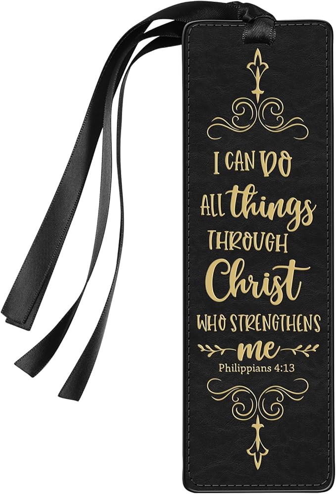 FINPAC Leather Bible Bookmarks, Vegan Religious Bookmarks, Bible Verse Book Markers Church Gifts for Women Men [Trust in The Lord with All Your Heart] - Gilded Black