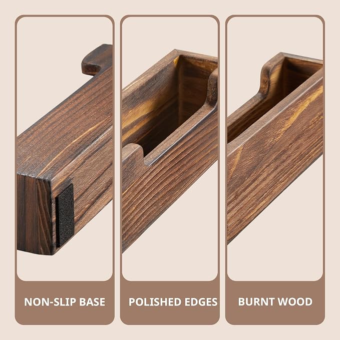 Bivvclaz Business Card Holder Desk, Burnt Wood Business Card Organizer Desktop Business Card Display Stand for Office Tabletop Exhibition, Small Business Essentials