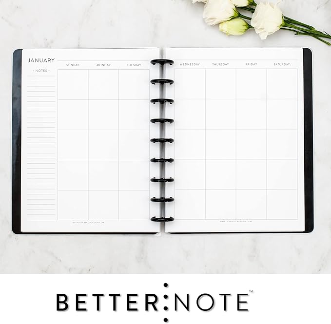 BetterNote Monthly Undated Calendar Refill for Discbound Notebooks, Fits Levenger Circa, Happy Planner, Staples Arc, TUL, InkWell Press, IWP, MAMBI (9-Disc, 7"x9.25", Classic)