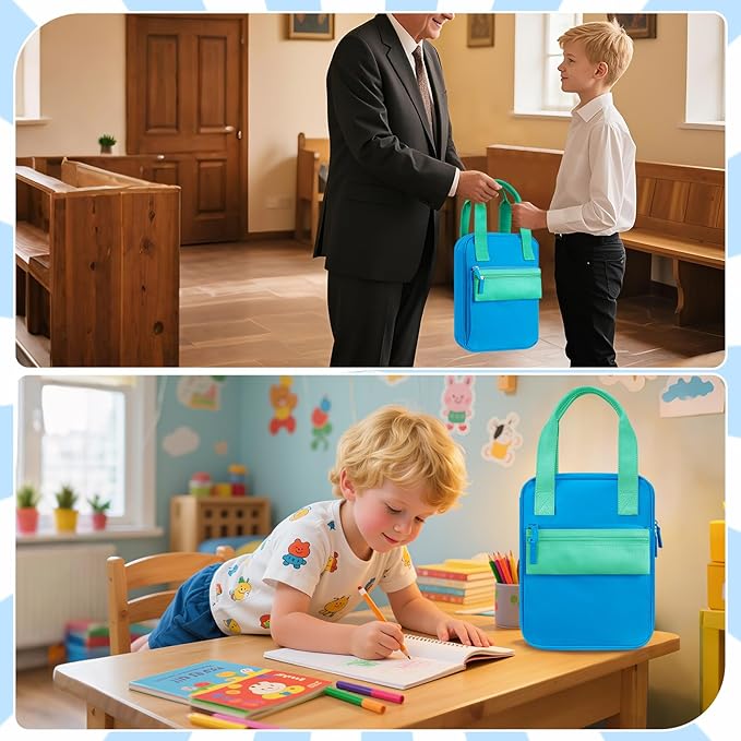 FINPAC Bible Cover Case Tote Bag Water-Resistant Bible Carrying Case Christian Gifts for Church Study Supplies, Blue