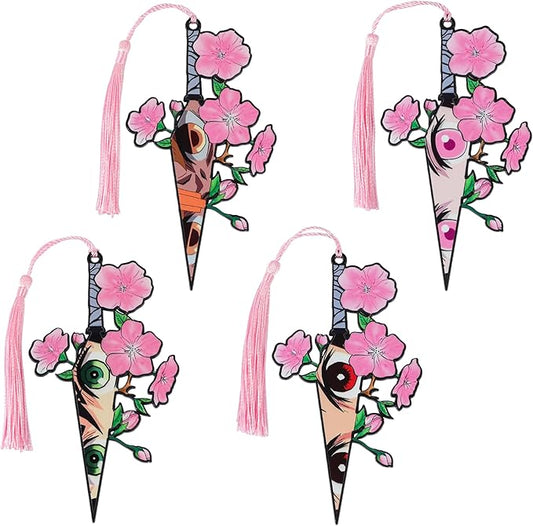 Anime Tanjiro Nezuko Bookmark Set, 4-Piece Acrylic Cartoon Hashira Sword Bookmarks for Readers, Students, Anime Fans, Book Lovers,Reading Accessories (4pcs Sakura)