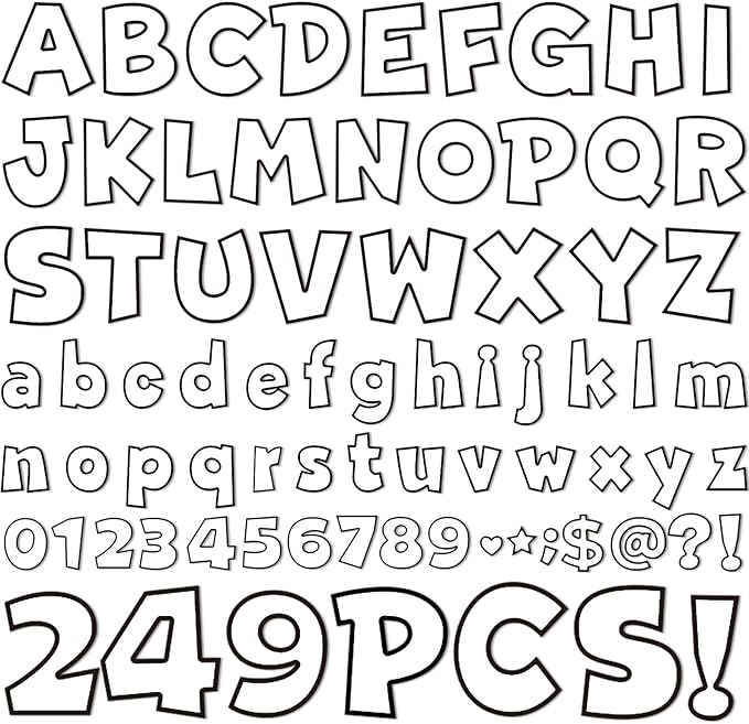 249 Pcs Bulletin Board Letters Set, 4 Inch Colorful Alphabet Numbers & Punctuation Cutouts with Adhesive Dots for Classroom Wall & School Decor (White)