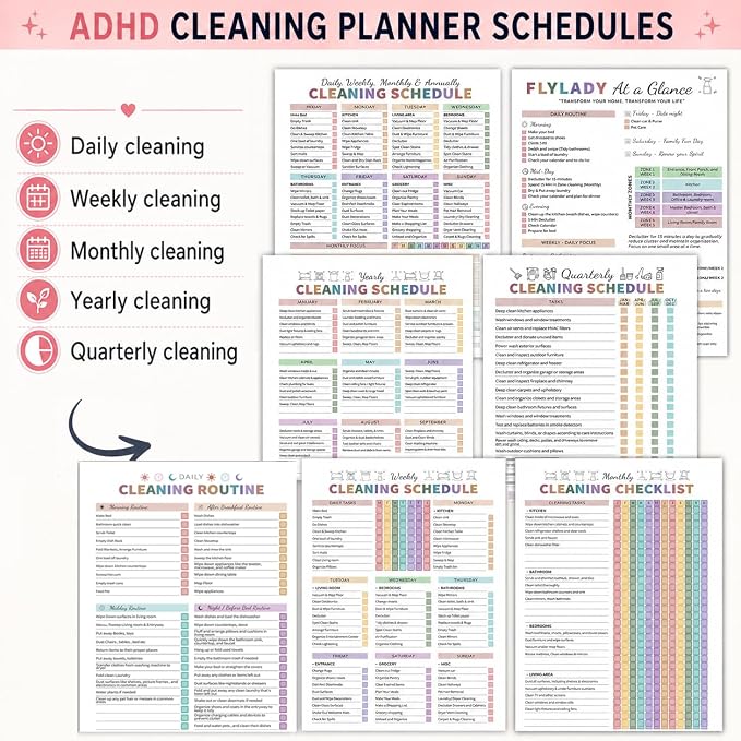 Adhd Cleaning Planner for Adults Women, Cleaning Schedule and Checklist Organizer, Household Cleaning Planner with Daily/Weekly/Monthly Task,for Home, Family Cleaning Tasks, DIY Home Improvement - Green