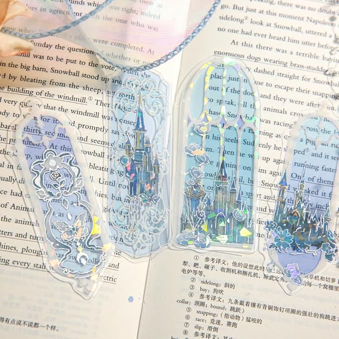 40Pcs Holographic Silver Foil Bookmarks, 4 Packs Fairytale Castle Window Glittery Transparent PVC Bookmark, Shimmery Small Book Mark for Book Lover Reader Writer Teacher Students