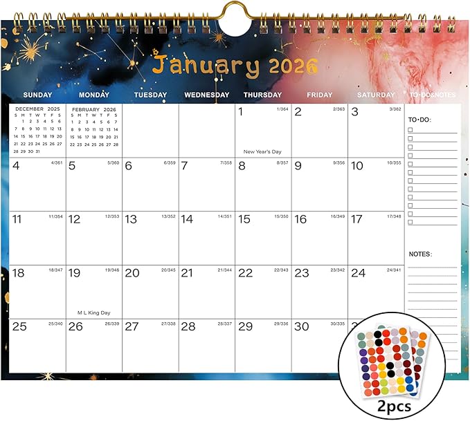 2026-2027 Wall Calendar - Includes January 2026 to June 2027, 18-Month Paper Wall Calendar 11 x 8.5 Inches.Thick Paper with Julian Dates and Block for New Year and Christmas Holidays To-dos ＆ Notes (I)
