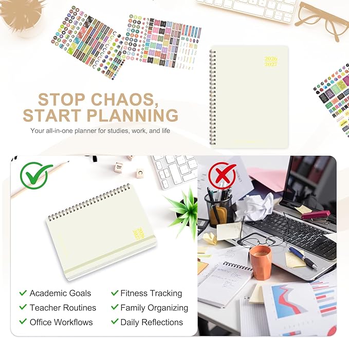 Planner 2026-2027, Weekly and Monthly Academic Planner, July 2026 - June 2027, Hardcover Calendar Agenda Book for School Year Planning, School Supplies for Teacher and Student, A5(6.3'' x 8.5'')