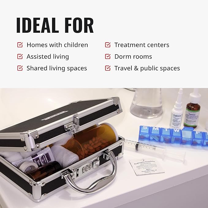 Vaultz Locking Medicine Case with Combination Lock - Portable Lock Box Briefcase for Medications, Cash & Valuables, Organized Storage Case with Handle, 1 Pack (8.38x5.75x2.75)