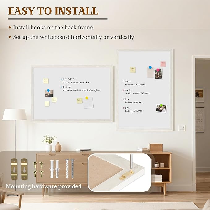 Large White Board for Wall, 46.5''x34.7'' Magnetic Dry Erase Board, 4'x3' Decorative Whiteboard with White Vintage Wooden Frame, Hanging Writing Board for Home Office School Classroom