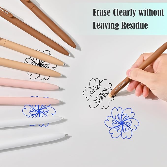 BAYTORY 8Pcs Rotatable Erasable Gel Pens, 0.5 mm Fine Point Smooth Writing Cute Eraser Pen, Quick Drying 4 Blue & 4 Black Ink for Note Taking Journaling Supplies (Pink)