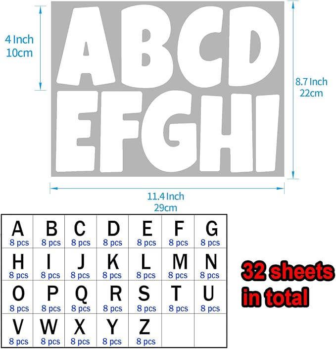 Bemeol Bulletin Board Letters 32 Sheets 4 Inch Stick on Letters Alphabet Cutout Letter for Bulletin Board Display School Classroom Home Decor(White)