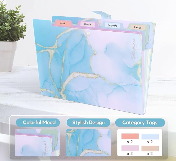 Forest Series Expanding File Folder Stylish Funky Cute Retro Document Organizer with Natural Scenes for Students,Teachers & Freelancers - Cyan Lake