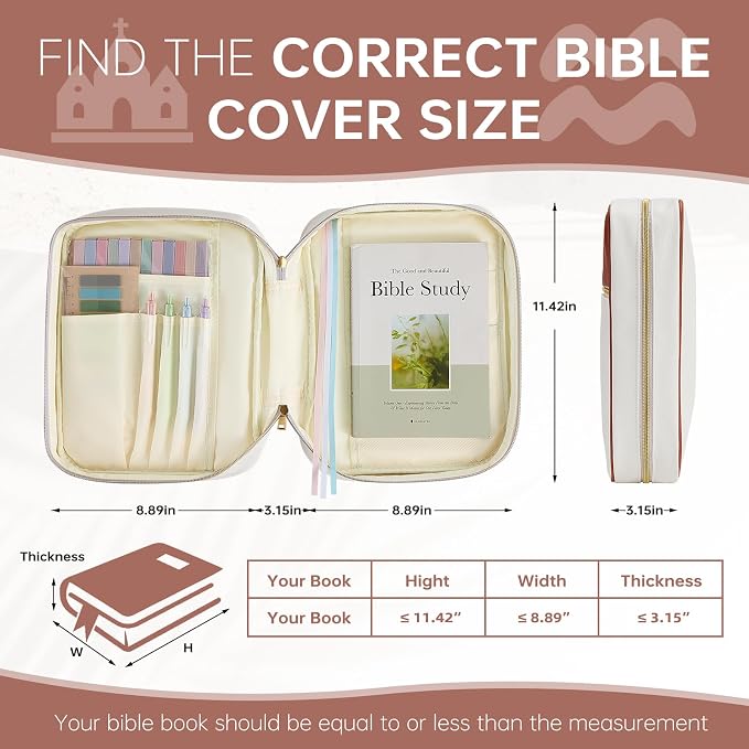 Bible Cover Bible Book Cover Bible Case for Women Men Canvas Carrying Case Book Protector Quilted Vegan Leather Bible Covers Study Supplies Accessories Christian Gift (Brown, One Size)