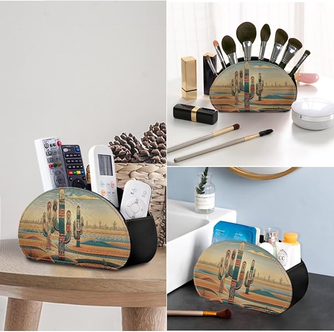 Tribal Vintage Cactus TV Remote Holder with 5 Compartments, Office Desk Organizers,Nightstand Caddy, Storage for Media Players/Eyeglasses/Cosmetic Brushs Desktop Caddy