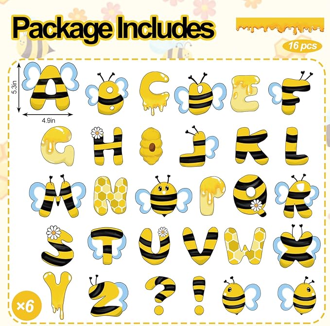 FYSUIMU 208Pcs Bee Bulletin Board Decoration Set Cute Honey Bee Alphabet Letters Paper Cutout for Back to School Classroom Window Wall Home Office Chalkboard Decor