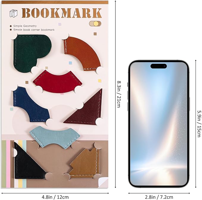 8 Pcs Colorful Geometric Vintage Leather Bookmarks, Stylish Corner Page Accessories, Retro Themed Book Page Holders, Durable Book Markers for Reading, Reading Gifts for Women Teens & Book Lovers