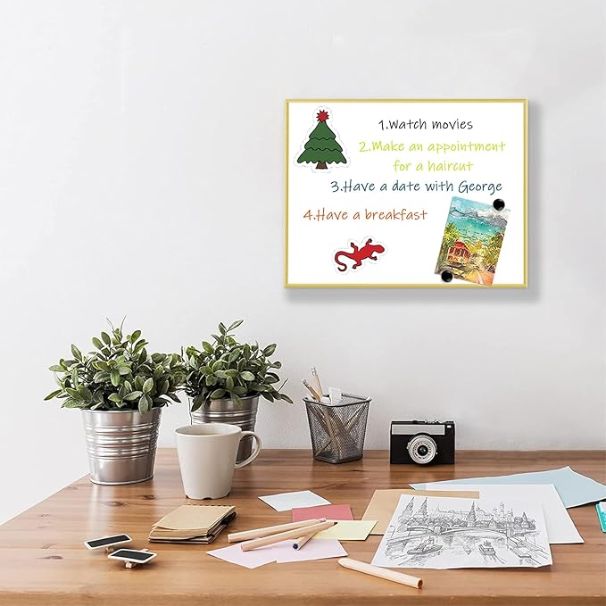 Dry Erase White Board, 12"x 16" Gold Aluminum Frame Magnetic Whiteboard for Wall Office/School/Home, Hanging Board for Decoration/Planning/Kitchen Grocery List/Drawing/Memo（BB-Gold-3040）