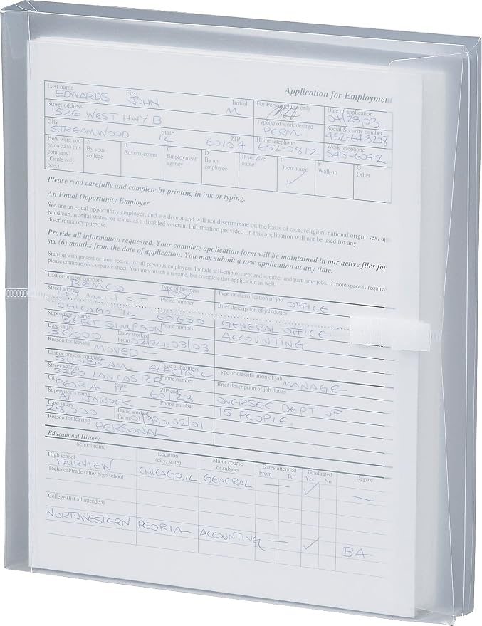 Smead Poly Envelope, 1-1/4" Expansion, Hook-and-Loop Closure, Side Load, Letter Size, Clear, 5 per Pack (89661)