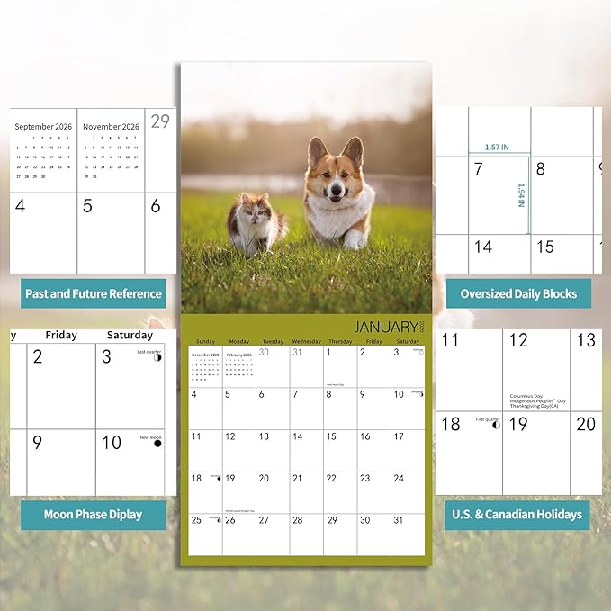 2026 Wall Calendar,Calendar 2026,Animal friendship Monthly Wall Calendar, 12" x 24" Open,Family Planner Calendar, Home & Office Organizer,Hangable