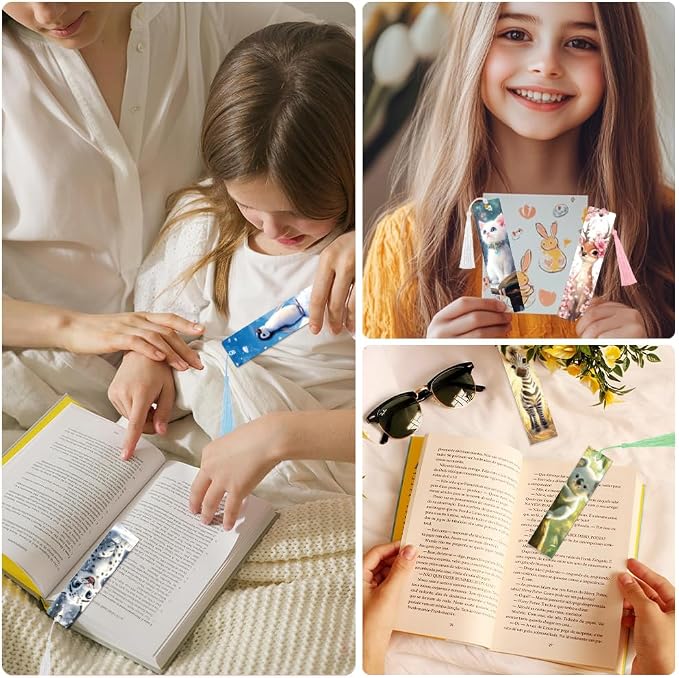 Peacoblue 30pcs UV DTF Bookmarks Transfer Stickers Wraps Animal and Scene for Women Men Reading, Waterproof Bookmarkers Decal(No Blank Bookmarks) for Acrylic Plastic Metal Blank Bookmark