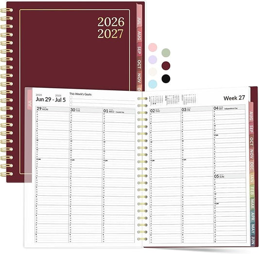Forvencer Appointment Book Planner 2026-2027, Daily Weekly Monthly Calendar Planner (Jul 2026-Jun 2027), 8.5"X11" Hourly Agenda with 15-Min Slots, Flexible Cover Office School Organizer, A4, Red