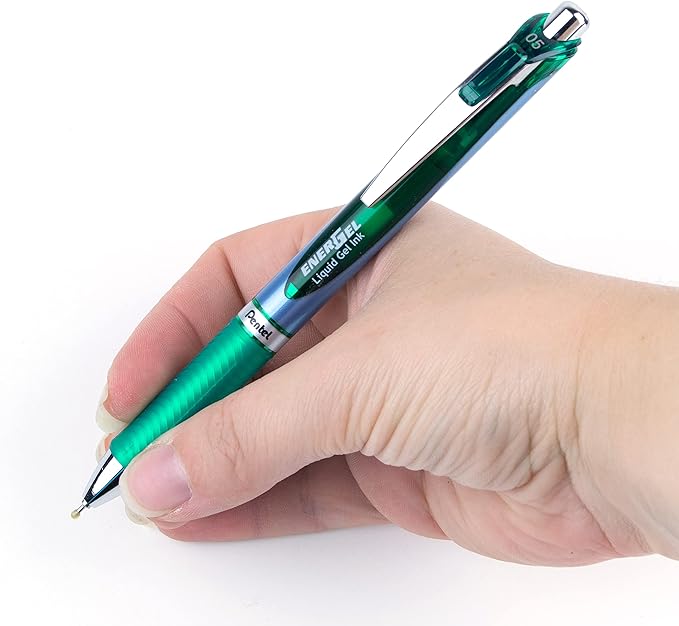 Pentel EnerGel Deluxe RTX Retractable Liquid Gel Pen, Fine Line, Needle Tip, Green Ink, Box of 12 (BLN75-D)