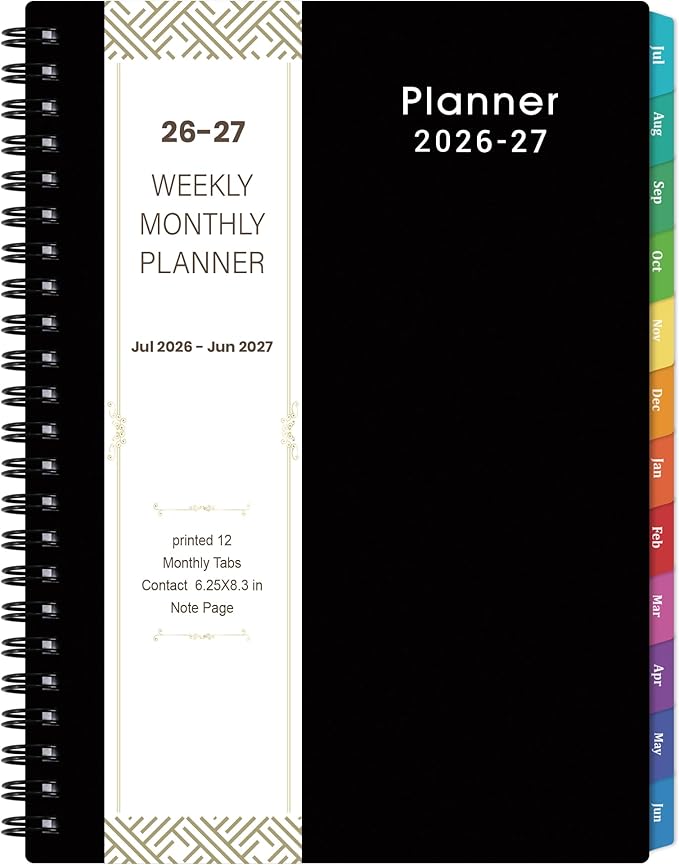 2026-2027 Planner - Weekly & Monthly Academic Planner 2026-2027, From July 2026 - June 2027, 6.25 in × 8.3 in, Flexible Cover, Twin-Wire Binding - Classic Black, Improving Your Time Management Skill