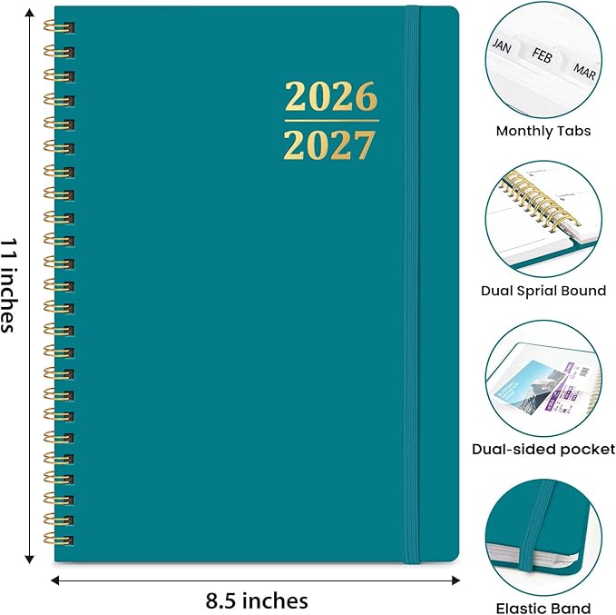 8.5" x 11" Academic Planner 2026-2027, Weekly & Monthly Calendar Planner Book, July 2026 – June 2027, Large Hardcover Organizer with Tabs, Perfect for Teachers, Students, Women & Men – A4, Turquoise