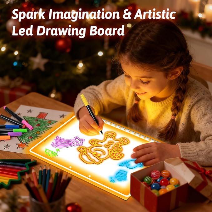 17" Led Drawing Board for Kids, Rechargeable Light Up Drawing Board with 7 Colors & 4 Modes, Portable Acrylic Dry Erase Board Gifts for Kids Girls Boys for Birthday Christmas