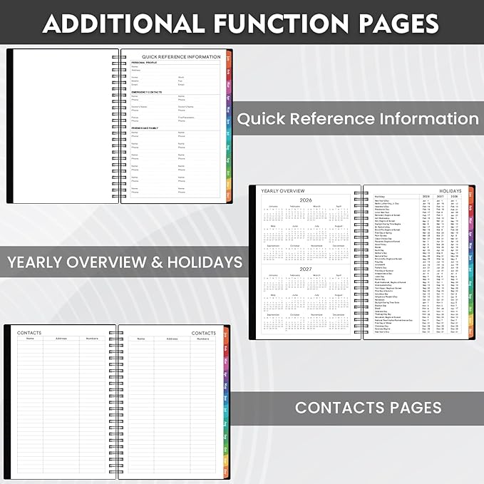 2026 Planner - 2026 Weekly Monthly Planner from Jan. 2026 - Dec. 2026, 2026 Calendar Planners with Colorful Tabs, Inner Pocket, 8.5" x 6.4" - Black